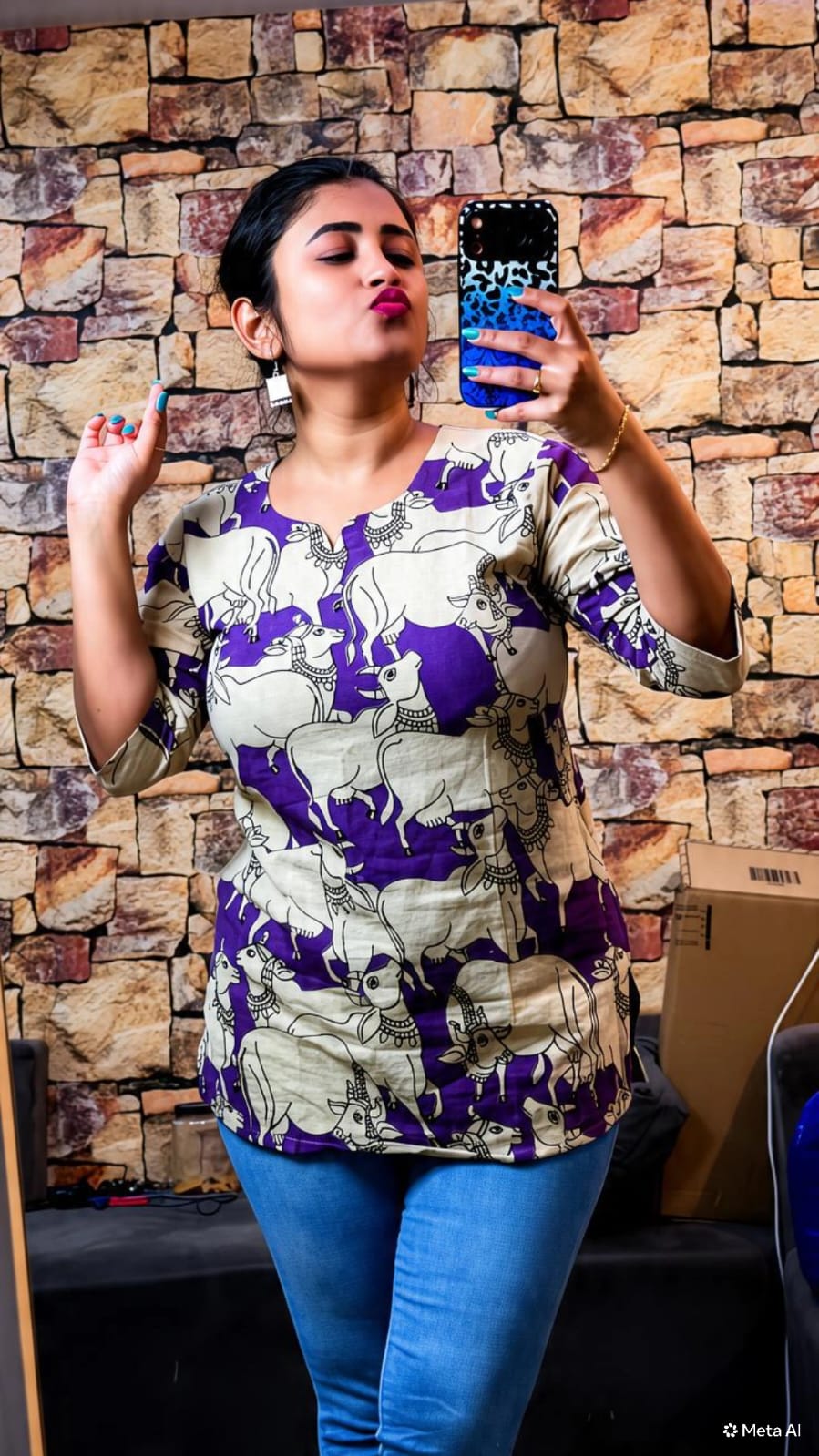 short kalamkari kurti -lavender