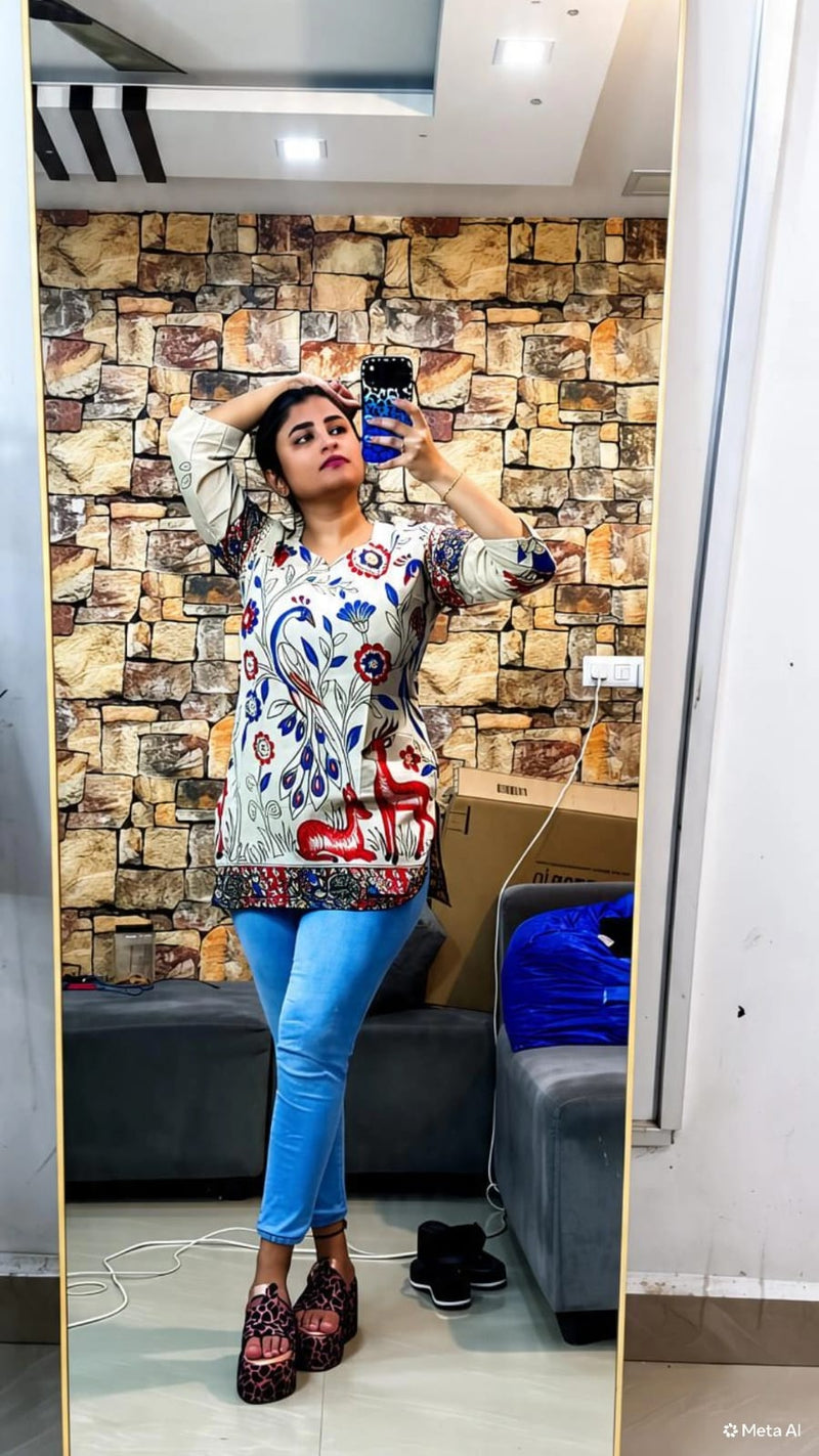 short kalamakari kurti peocock print